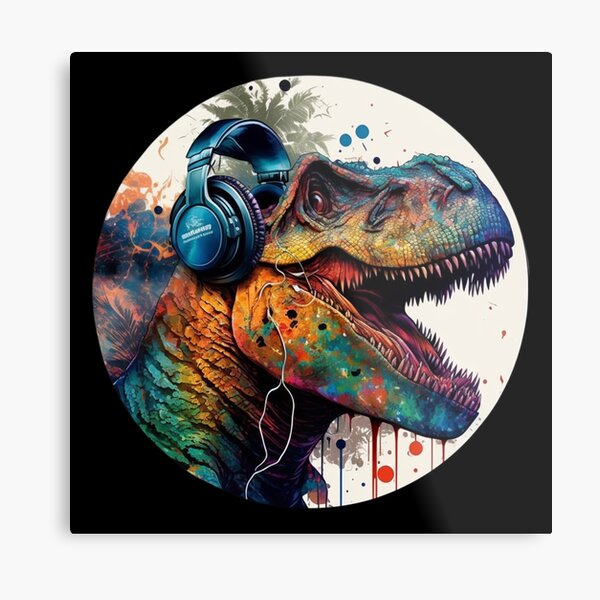 Headphones Dinosaur Metal Prints for Sale Redbubble