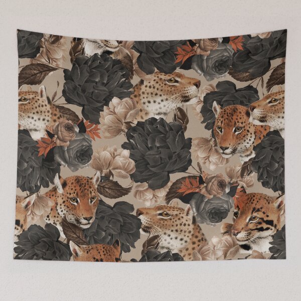 Item preview, LEOPARD AND FLORAL NIGHT PATTERN designed and sold by Burcu Korkmazyurek.