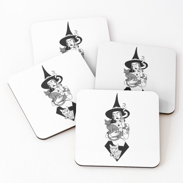 Item preview, Witch with two cats, witchy hat and tattoor smoking  designed and sold by WitchyForest.