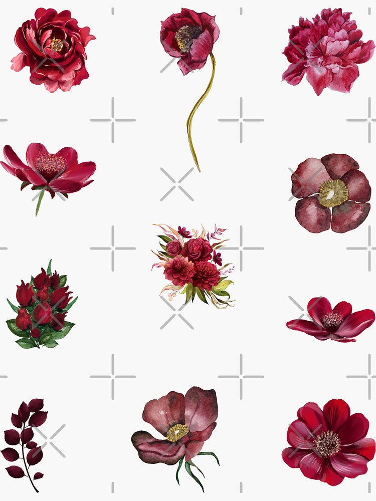 Burgundy Flowers Stickers for Sale