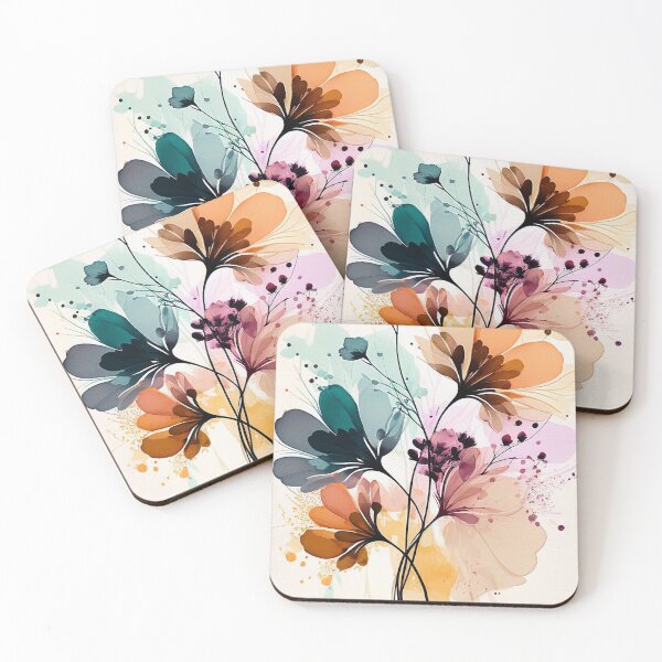 Item preview, "Journee" - Watercolor Flowers Abstract Painting Pattern in Blue, Yellow, Black, White, Pink, Orange, Purple, Navy, Cream, Brown designed and sold by HiArtify ❤️.