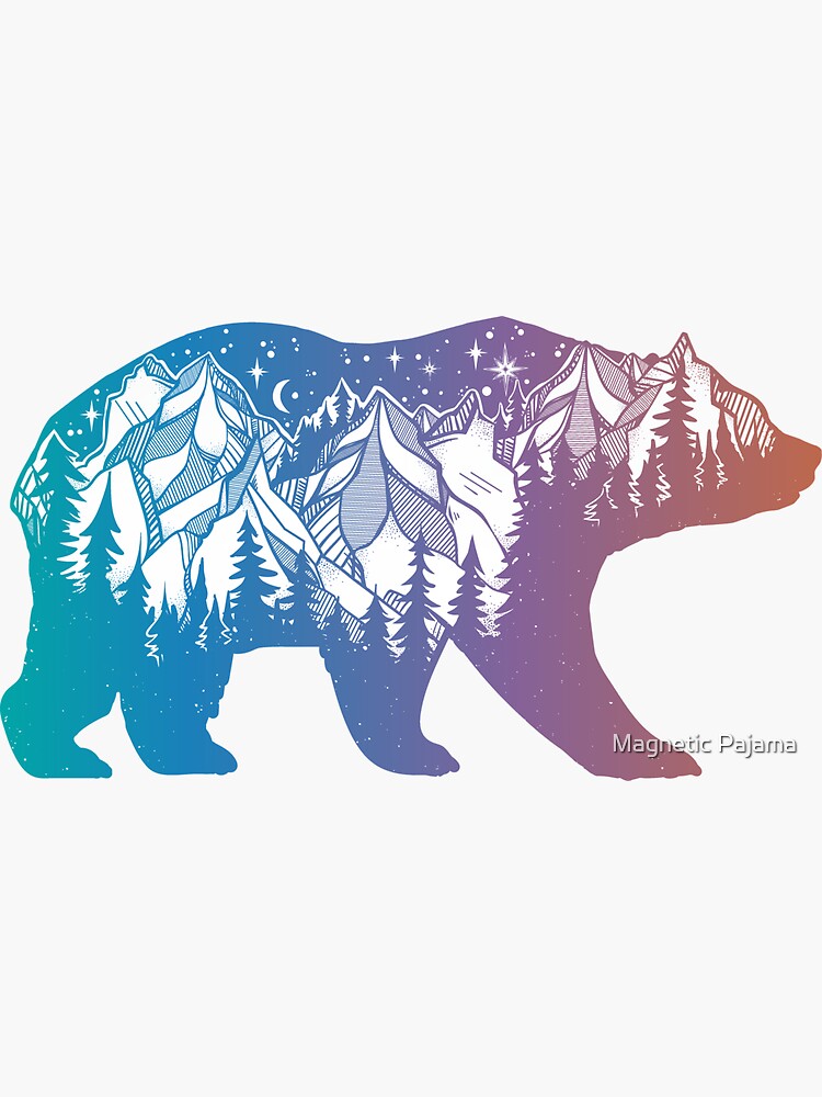 California Bear with Mountains Landscape and Trees Rainbow Silhouette by MagneticMama
