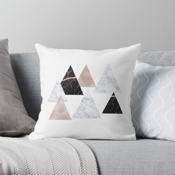 Rose gold marble geo triangles Throw Pillow