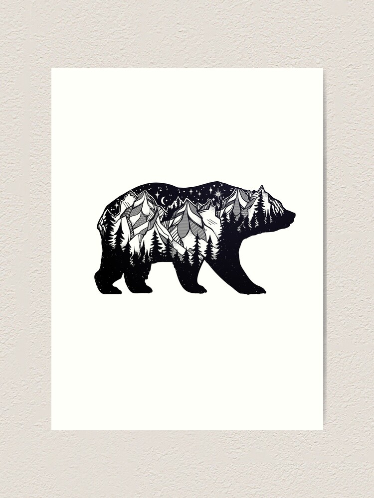 Alternate view of Wanderlust California Bear Silhouette with Mountains Landscape, Trees, Moon & Stars Art Print
