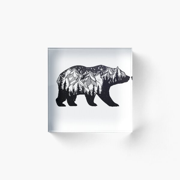 Wanderlust California Bear Silhouette with Mountains Landscape, Trees, Moon & Stars Acrylic Block