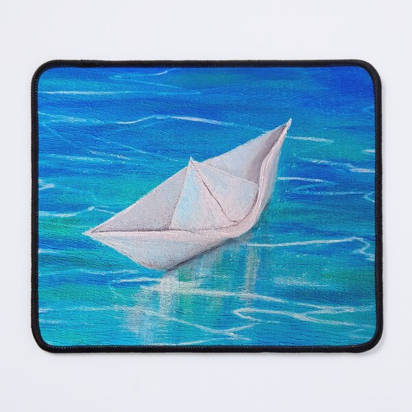 Item preview, Boat Ship hand painted acrylics sea waves sand summer blue sky ocean calm beautiful sunny weather -Blue flowers above fire - hand painted acrylics - Megalakaki Art©️ designed and sold by Megalakaki-Art.