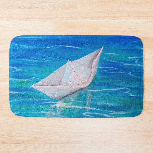 Item preview, Boat Ship hand painted acrylics sea waves sand summer blue sky ocean calm beautiful sunny weather -Blue flowers above fire - hand painted acrylics - Megalakaki Art©️ designed and sold by Megalakaki-Art.