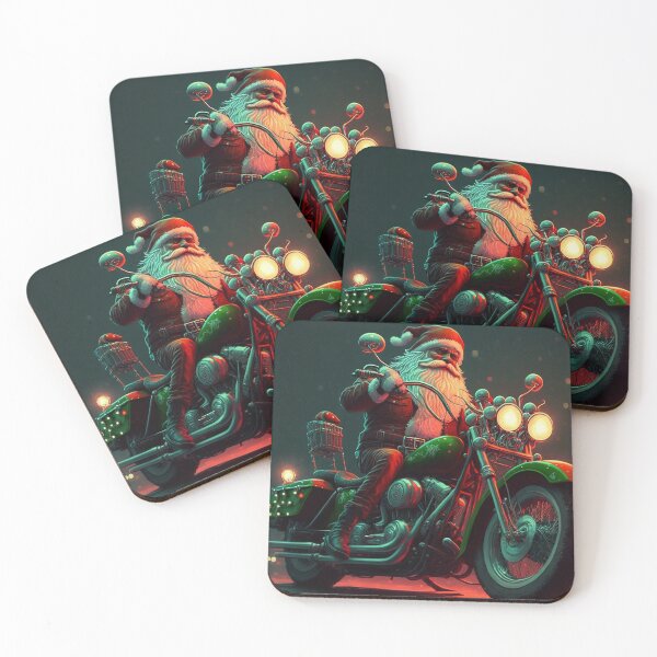 Item preview, Speedy Santa Motorcycle Man Delivering Gifts the Best He Can designed and sold by Vicki Noble Art.