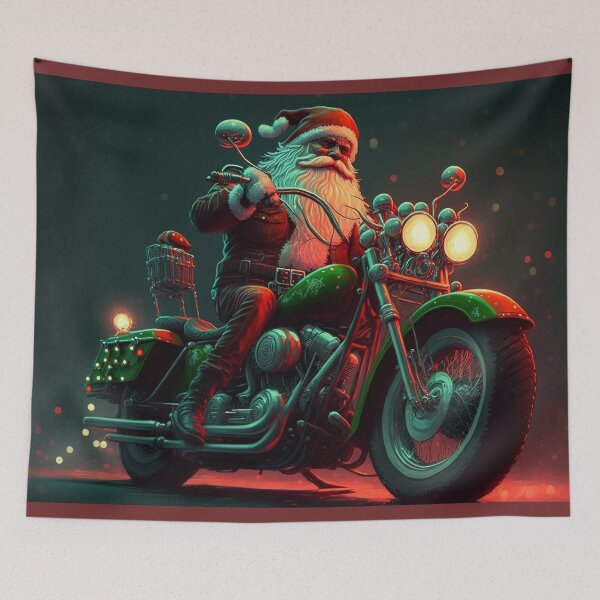 Item preview, Speedy Santa Motorcycle Man Delivering Gifts the Best He Can designed and sold by Vicki Noble Art.