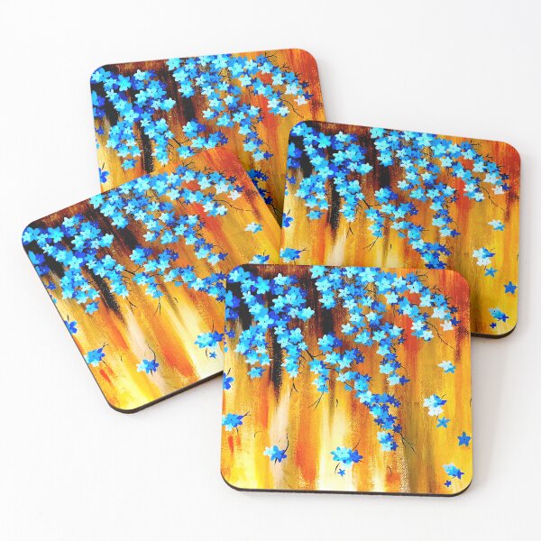Item preview, Blue flowers above fire - hand painted acrylics - Megalakaki Art©️ designed and sold by Megalakaki-Art.