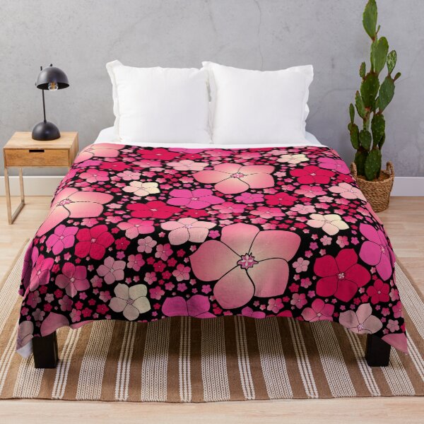 Item preview, Tossed Five-Petal Pink Flowers on Black Half-Drop Repeat 5748 designed and sold by Art in My Loft.