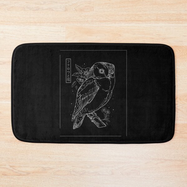 Item preview, Gray Japanese Owl Line Art Floral Animal Drawing designed and sold by SnazzyStyles.