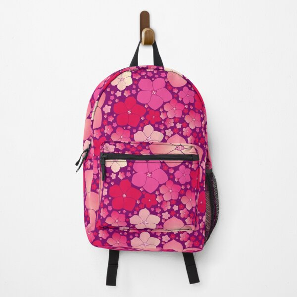 Item preview, Tossed Five-Petal Pink Flowers on Plum Half-Drop Repeat 5748 designed and sold by Art in My Loft.