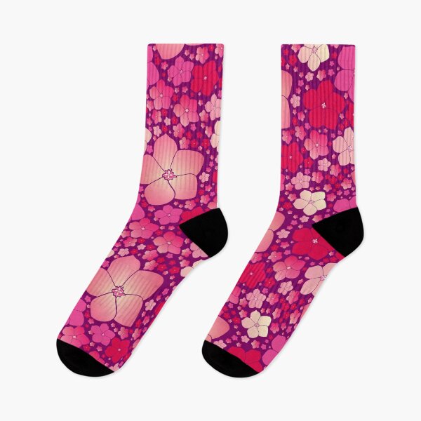 Item preview, Tossed Five-Petal Pink Flowers on Plum Half-Drop Repeat 5748 designed and sold by Art in My Loft.