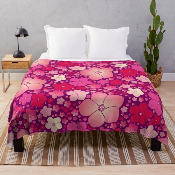 Item preview, Tossed Five-Petal Pink Flowers on Plum Half-Drop Repeat 5748 designed and sold by Art in My Loft.