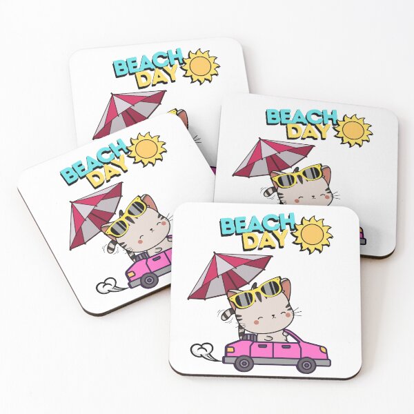 Item preview, Cute Tabby Cat Driving a convertible with umbrella to the beach designed and sold by Pet Station.