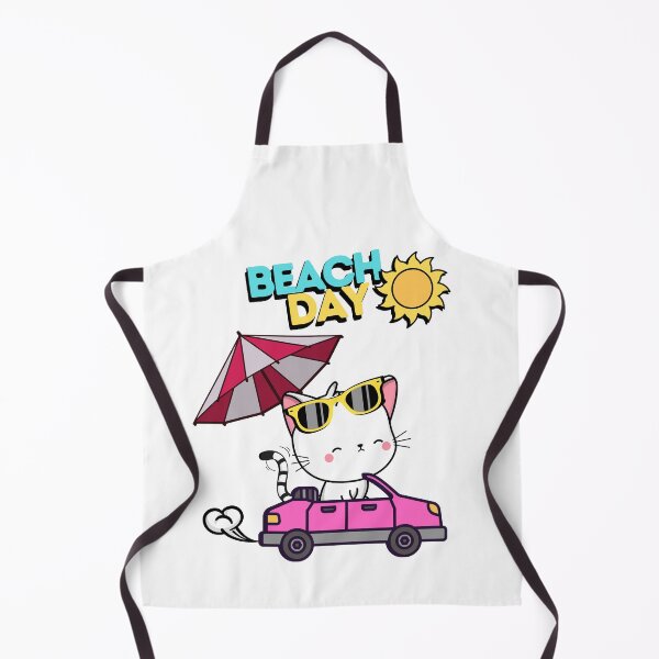Item preview, Cute White Cat Driving a convertible with umbrella to the beach designed and sold by Pet Station.
