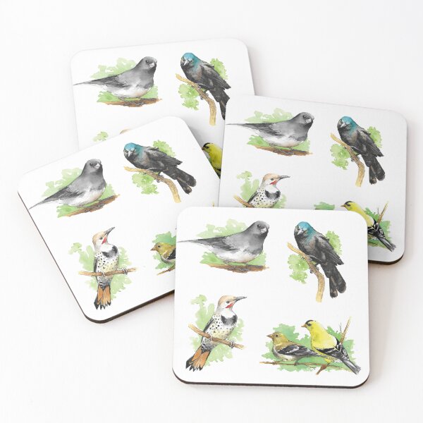 Item preview, Watercolor North American Backyard Birds Pack - Dark-Eyed Junco, Common Grackle, Northern Flicker, and a pair of Goldfinches designed and sold by BlackGoatPrints.