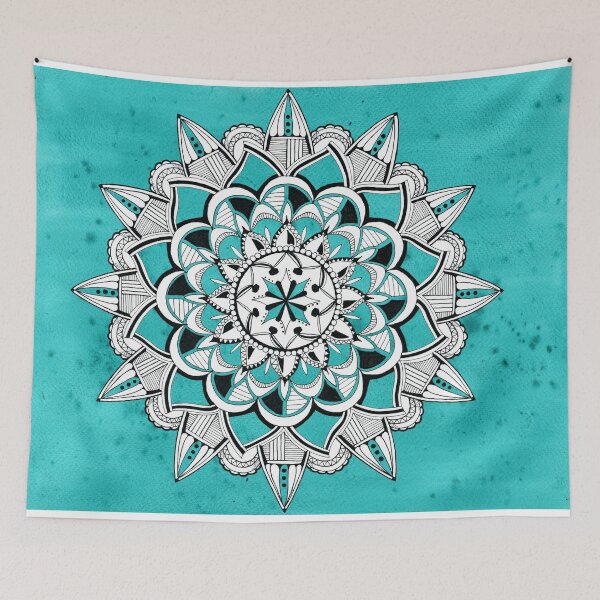 Item preview, Mandala on turquoise watercolor background designed and sold by kittyvdheuvel.