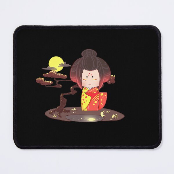 Item preview, Japanese Chibi Art Girl wearing red furisode kimono under moonlight designed and sold by HotaruArt.