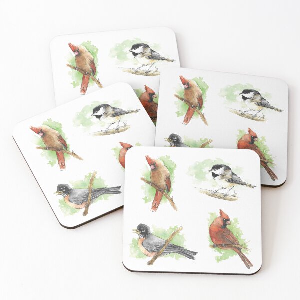 Item preview, North American Backyard Birds Pack - Male and Female Cardinals, Black-Capped Chickadee, American Robin designed and sold by BlackGoatPrints.