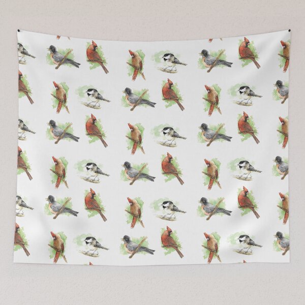 Item preview, North American Backyard Birds Pack - Male and Female Cardinals, Black-Capped Chickadee, American Robin designed and sold by BlackGoatPrints.