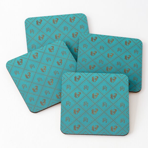 Item preview, Year of the dog Chinese  Zodiac Symbols teal faux leather designed and sold by k9printart.