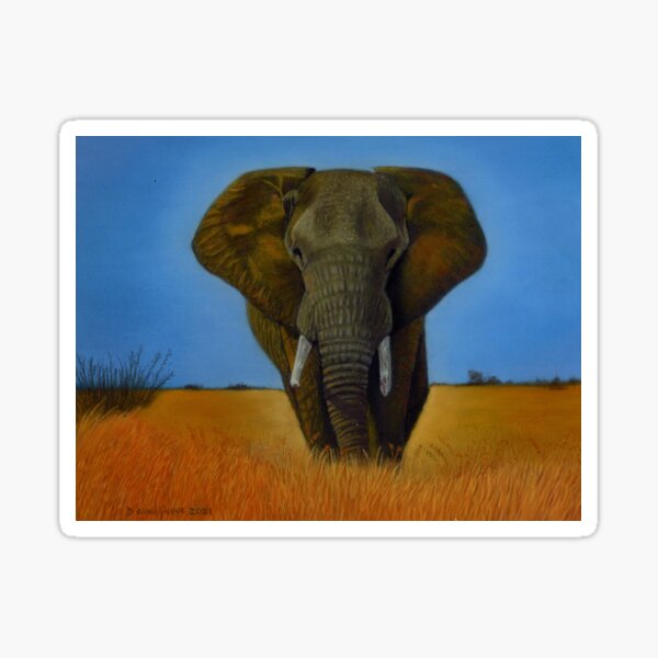 Passing Through African Elephant Pastel Painting by Dave Nevue Sticker