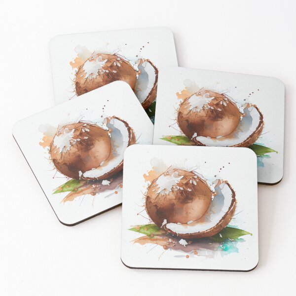 Item preview, Watercolor coconut with dripping paint ink splash  designed and sold by DesArtStudio.