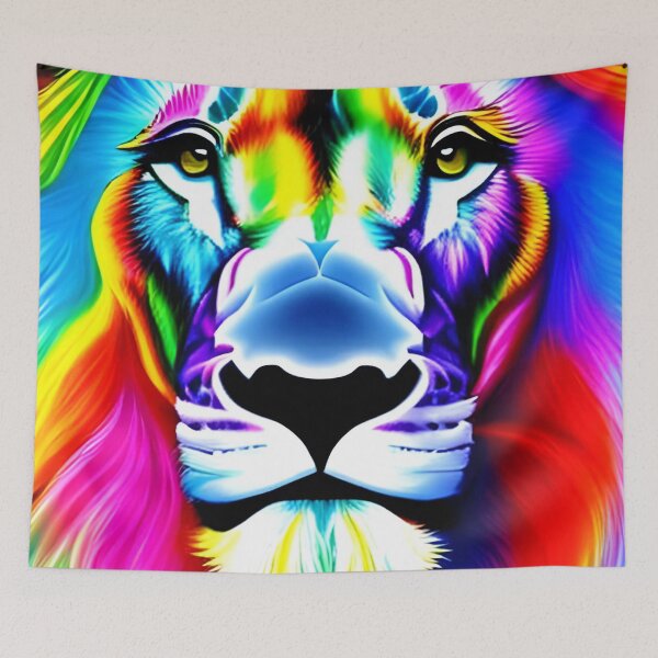Item preview, Rainbow lion wallpaper, rainbow lion painting designed and sold by The Love Quill.