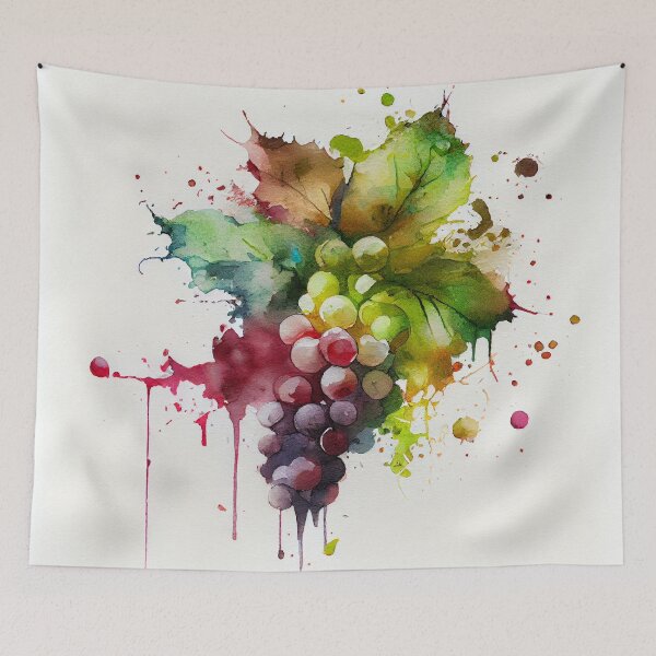 Item preview, Watercolor grapes with dripping paint ink splash  designed and sold by DesArtStudio.