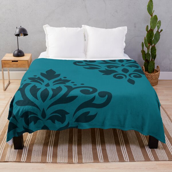 Item preview, Scroll Damask Art I Dark on Mid Teal designed and sold by NataliePaskell.