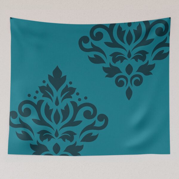 Item preview, Scroll Damask Art I Dark on Mid Teal designed and sold by NataliePaskell.