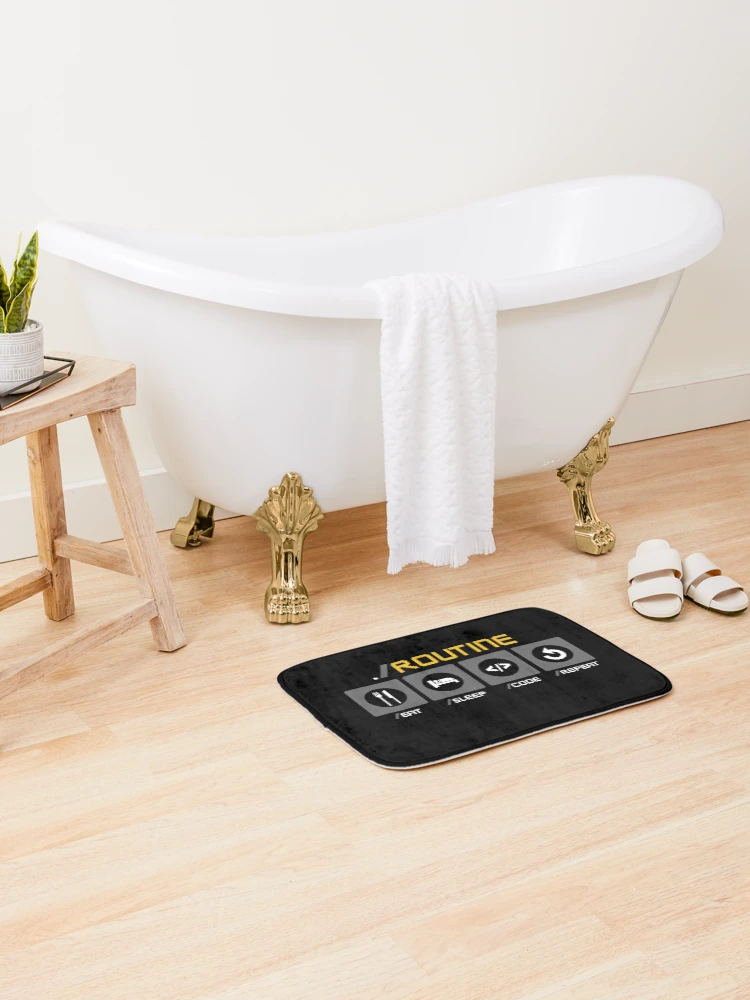 Thumbnail 2 of 6, Bath Mat, Software Developers Routine Eat Sleep Code Repeat designed and sold by FineArc.