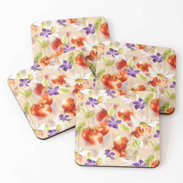Item preview, Cherries Daisies Little Purple Flowers Seamless Pattern  Design  designed and sold by Tina Veenstra.