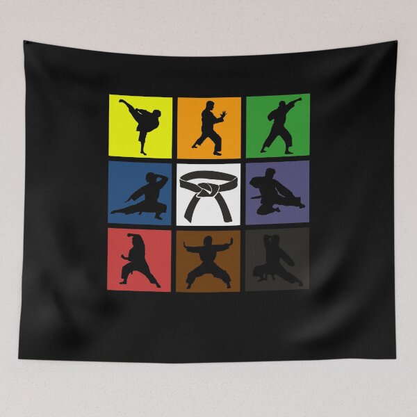 Artikelvorschau, Karateka-Silhouetten in Pop-Art-Karate-Gürtelfarben entworfen und verkauft von KleverOlivier.