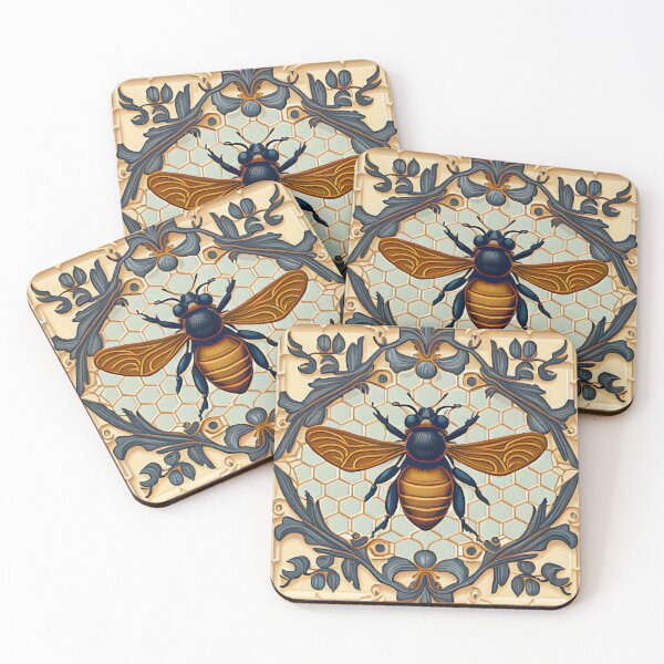 Item preview, Bee Tile Pattern Victorian Style Blues and Golds designed and sold by ClairesPatterns.