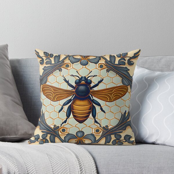 Item preview, Bee Tile Pattern Victorian Style Blues and Golds designed and sold by ClairesPatterns.
