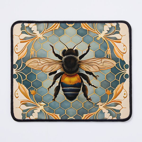 Item preview, Bee Tile Pattern Watercolor Victorian Style Greys Blue and Golds designed and sold by ClairesPatterns.