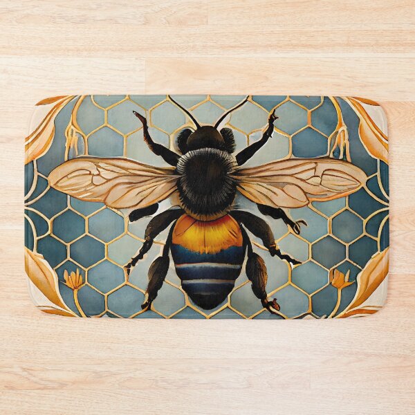 Item preview, Bee Tile Pattern Watercolor Victorian Style Greys Blue and Golds designed and sold by ClairesPatterns.