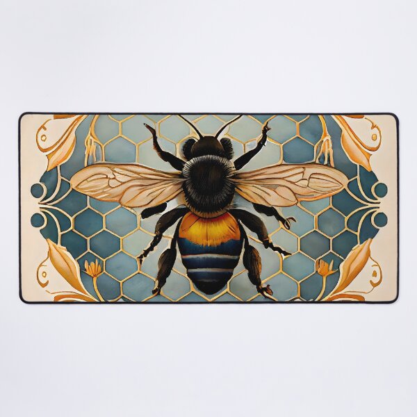 Item preview, Bee Tile Pattern Watercolor Victorian Style Greys Blue and Golds designed and sold by ClairesPatterns.