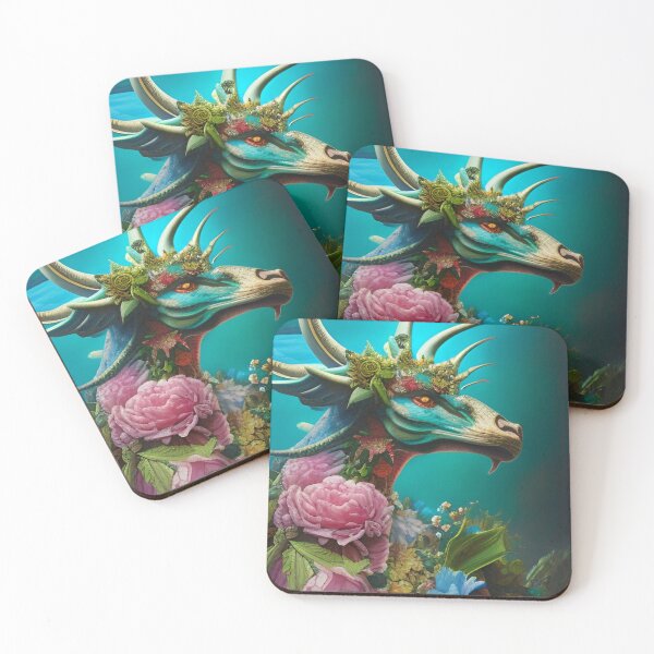 Item preview, hyper detailed close-up portrait of  mythical dragon creature covered in rococo flower designed and sold by Design Repo.