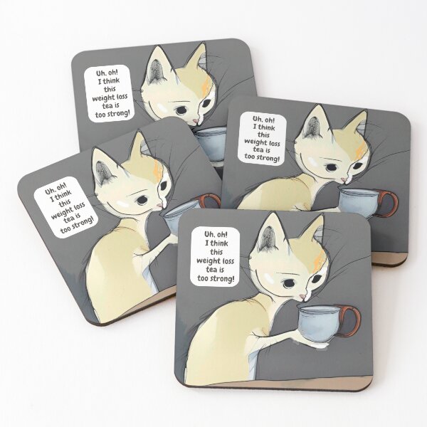 Item preview, Funny, worried, skinny cat and tea cup wall art. Cartoon cat wall decor as prints, on canvas, or large posters. Cat wall art decor for your living room or bedroom. Choice of print sizes. designed and sold by JoelsCorner.