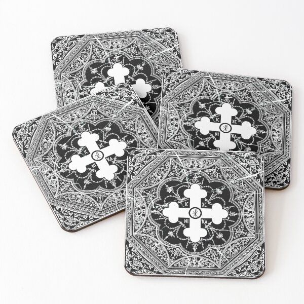 Item preview, White Greek Orthodox Cross Black White Marble  ICXC NIKA designed and sold by Yiorgos Designs.