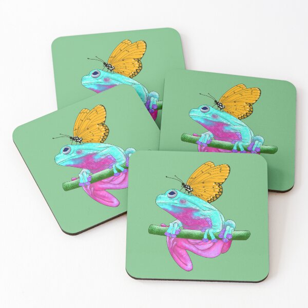 Item preview, Fantasy Blue and Pink Frog Spirit Animal with Orange Butterfly designed and sold by LaRoach Digital Arts.