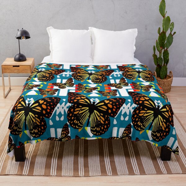 Item preview, Teal / White  / Fire Color  Native Butterfly Blanket Print  designed and sold by JMWCD.