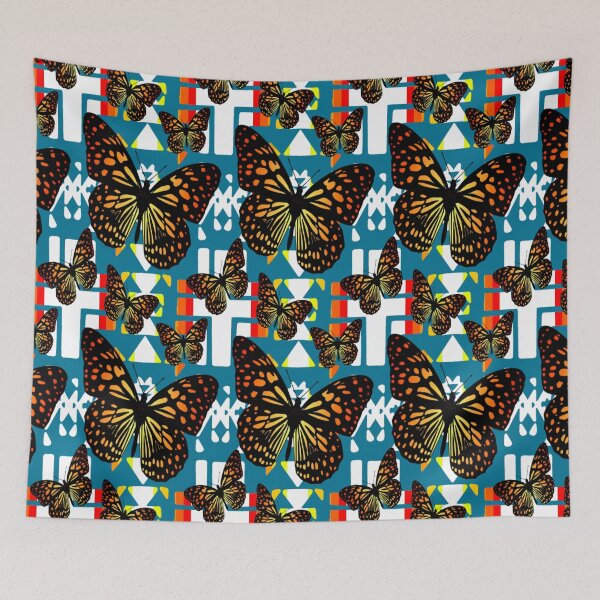 Item preview, Teal / White  / Fire Color  Native Butterfly Blanket Print  designed and sold by JMWCD.