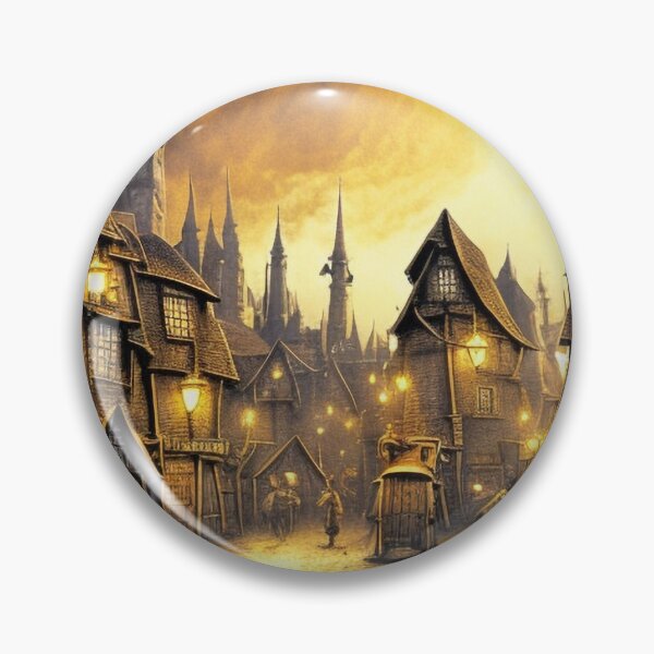 Item preview, A brightly lit tudor village at night designed and sold by dystopiatoday.