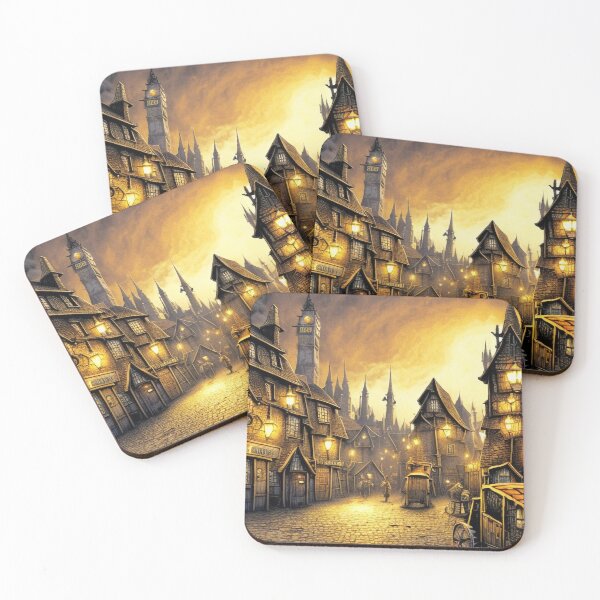 Item preview, A brightly lit tudor village at night designed and sold by dystopiatoday.