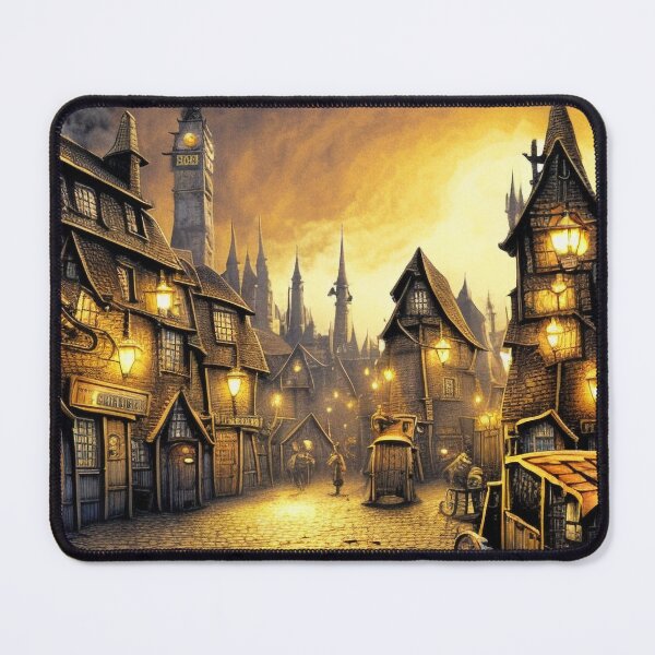 Item preview, A brightly lit tudor village at night designed and sold by dystopiatoday.